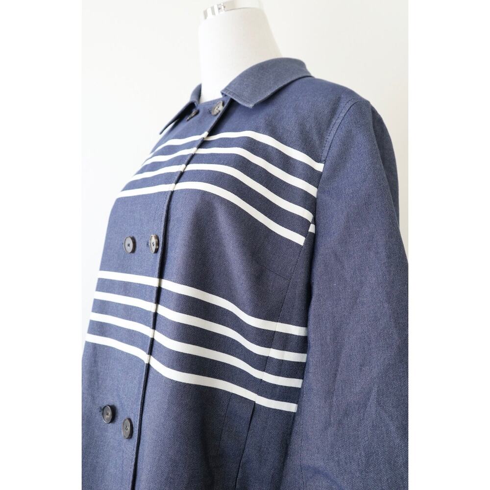 St John Size M Double Breasted Short Swing Jacket Stripe Blue 3/4 Sleeve - Picture 6 of 14